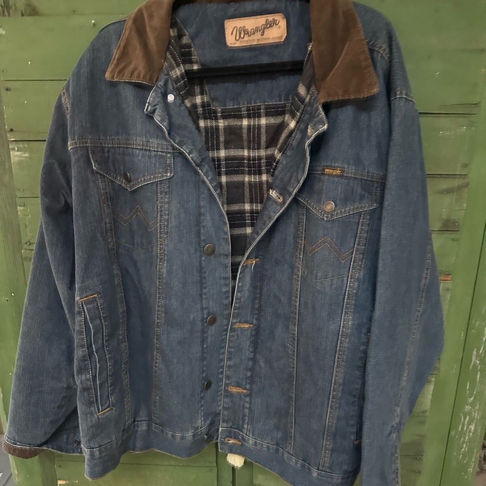 Wrangler Blue Denim Jacket with Brown Corduroy Collar - Picture 5 of 5